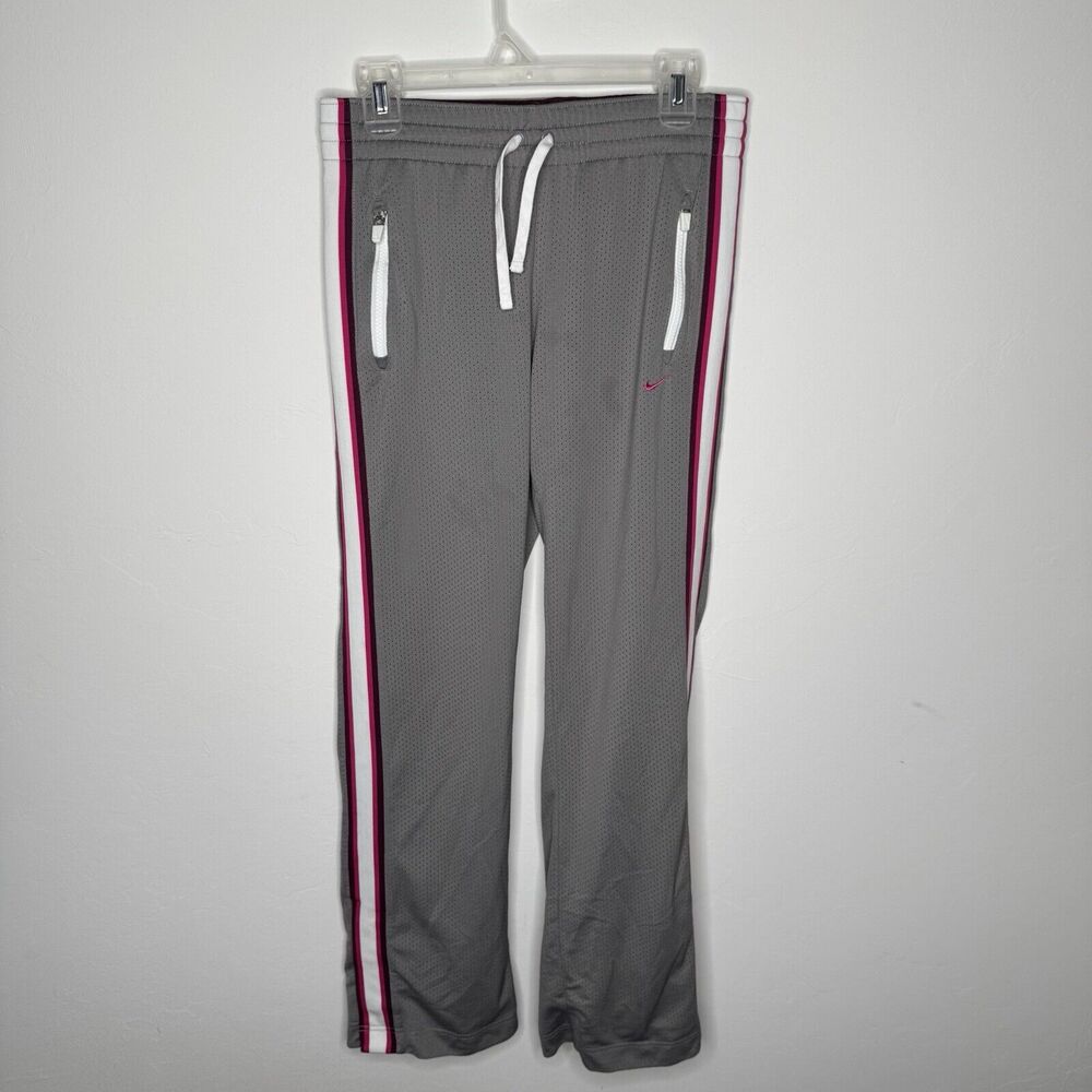 Nike Warm Up Pants Womens S‎ Grey And Pink y2k Zipper Pockets Athletic Track Vtg